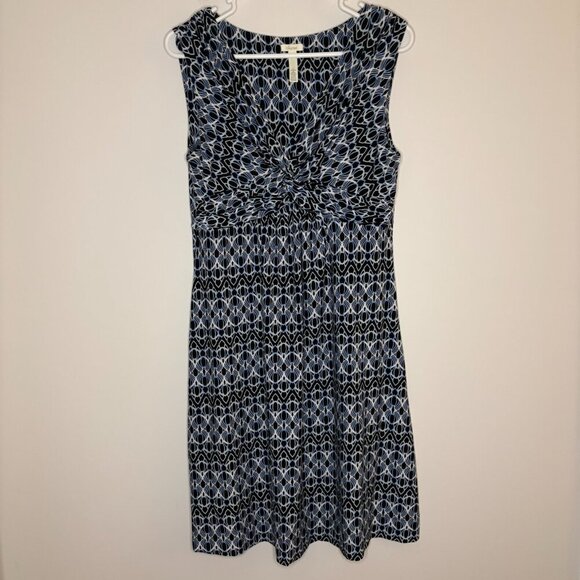 SOMA V-Neck Sleeveless Faux Tie Dress Womans M Black Blue Stretch - Picture 1 of 5
